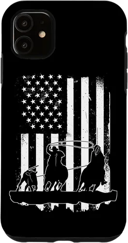 Vista 8 de USA Flag Team Roping Design Rodeo Western Horse Country Case for iPhone 17