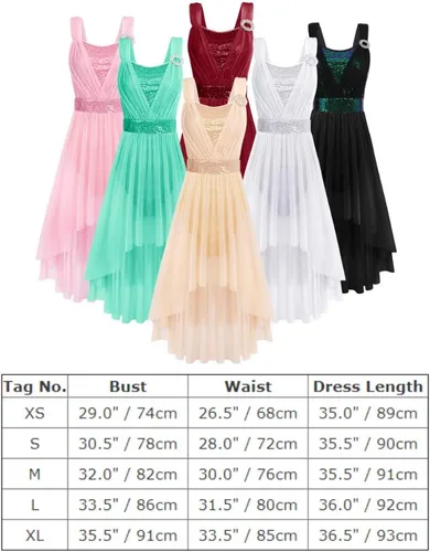 Vista 6 de ODASDO Vestido de baile lírico moderno y contemporáneo para mujer, disfraz de lentejuelas de tul de malla, falda alta y baja, ropa de ballet