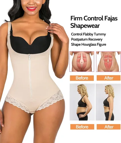 Vista 5 de SHAPERX Faja moldeadora colombiana de control del abdomen, modelador de figura con cremallera, body con torso abierto