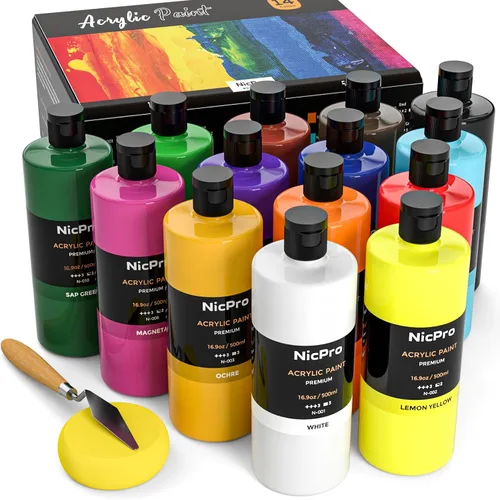 Vista 10 de Nicpro Juego de pintura acrílica a granel grande de 12