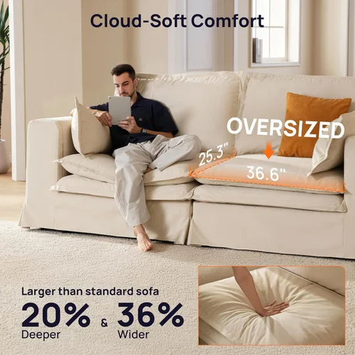 Vista 4 de Sofá modular lavable de gran tamaño de 89 pulgadas, sofá nube con funda totalmente extraíble, sofás seccionales para sala de estar, tela