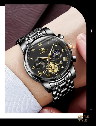 Vista 7 de OLEVS Relojes impermeables para hombre, de acero inoxidable, con cronógrafo, de lujo, color blanco, luminoso, de gran cara, analógico, de cuarzo