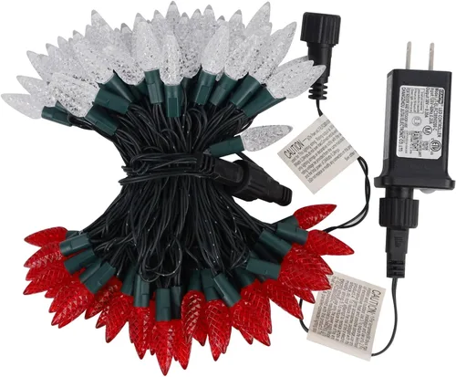 Vista 7 de WATERGLIDE Luces de Navidad C6, 100 luces LED de 33 pies, guirnalda de luces facetadas de alambre verde con adaptador seguro, 8 modos
