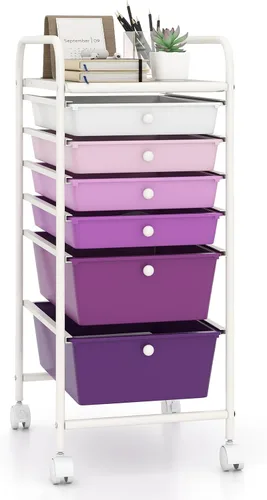 Vista 37 de Giantex Carro Organizador con 6 Cajones, con Ruedas, para Herramientas, Papel de Recortes, Hogar, Oficina, Escuela, Carro Utilitario Móvil Multiusos