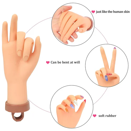 Vista 5 de Mano de práctica de uñas acrílicas, manos de maniquí para práctica de uñas, mano de entrenamiento de uñas postizas para uñas acrílicas, mano