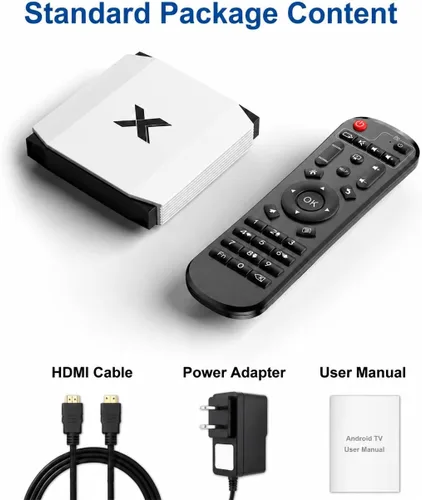 Vista 16 de Android TV Box 4GB RAM 32GB ROM, 4K Ultra HD HDR Quad Core Set Top Box, Dual Band 2.4G 5G WiFi Bluetooth 5.0, Plug & Play Smart TV Box para TV