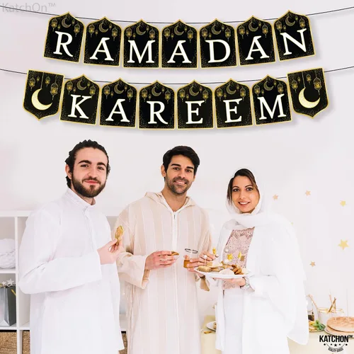 Vista 7 de KatchOn, Ramadan Kareem Banner - 10 pies, negro y dorado, cartulina, rectangular