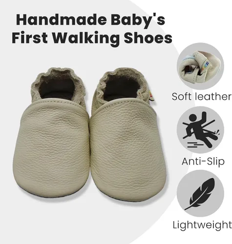 Vista 3 de YALION - Mocasines de cuero suave para bebés, niños y niñas, para gatear y dar sus primeros pasos