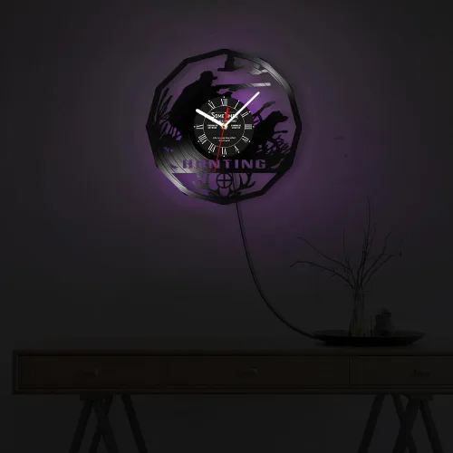 Vista 6 de The Geeky Days Reloj de pared de caza, 7 colores cambiantes, reloj de pared silencioso sin tictac, luz nocturna LED, vida silvestre, caza
