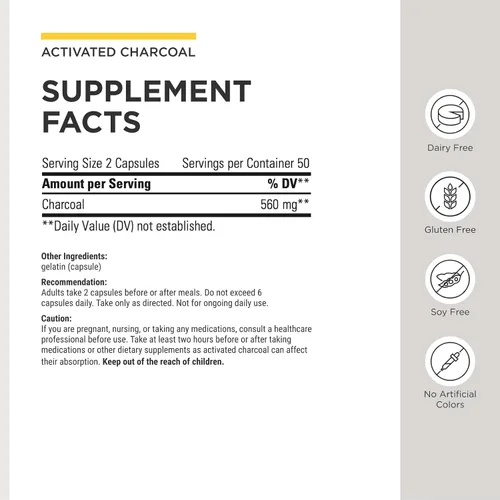 Vista 3 de Integrative Therapeutics Carbón activado - Suplemento para la salud digestiva e intestinal* - Soporte gastrointestinal* - Sin gluten y sin lácteos