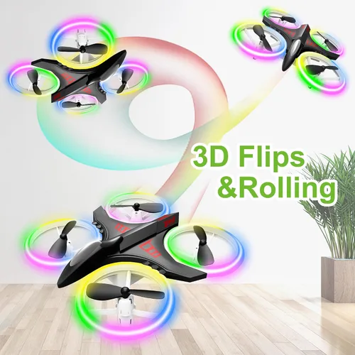 Vista 6 de Dwi Dowellin Mini Dron de 4.9 Pulgadas para Niños a Prueba de Choques Luces LED Despegue y Aterrizaje con Una Tecla Volteretas RC Control Remoto