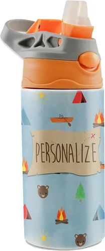 Vista 15 de All-Star Sports Orange – Diseño adhesivo – Botella de agua pequeña de 12 onzas con popote de silicona desplegable – Personalizar – Aislamiento