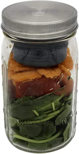 Vista 8 de Mason Jar Lifestyle Taza divisora para ensaladas, salsas y aperitivos. Contenedor de almuerzo Bento sin plástico (gris carbón, boca normal)