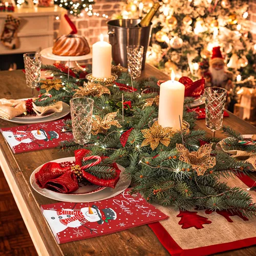 Vista 5 de 100 servilletas de Navidad con diseño de muñeco de nieve de invierno, 3 capas, servilletas de mano de papel de nieve, servilletas desechables