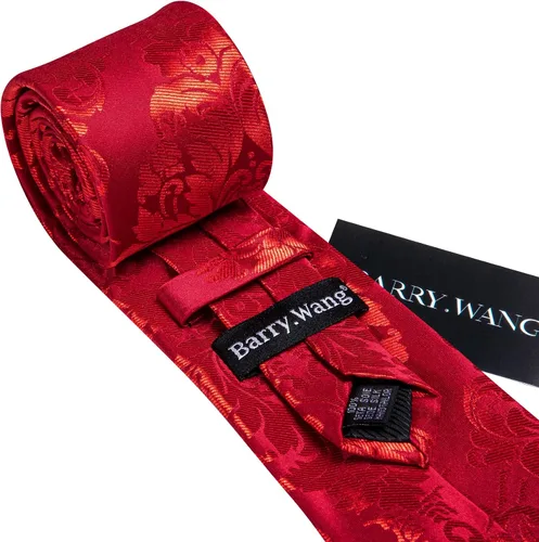 Vista 7 de Barry.Wang Conjunto de corbata de flores de cachemira para hombre, corbata, bolsillo tejido, eslabones cuadrados para boda
