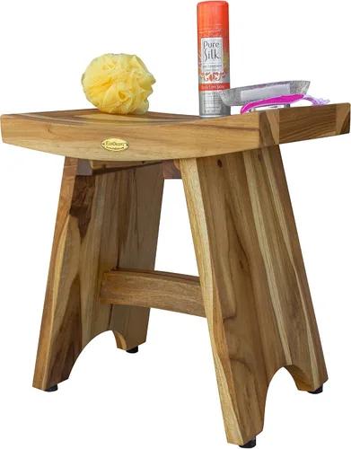 Vista 8 de EcoDecors Banco de ducha de teca de 18", capacidad de 300 lb – Asiento de baño de madera impermeable para adultos - Taburete de spa compacto