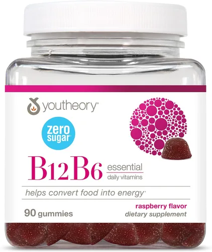 Vista 8 de Youtheory Vitamina B12 B6, suplemento diario de energía y apoyo cerebral, sabor líquido a frambuesa, 12 paquetes de 1 oz de una sola porción