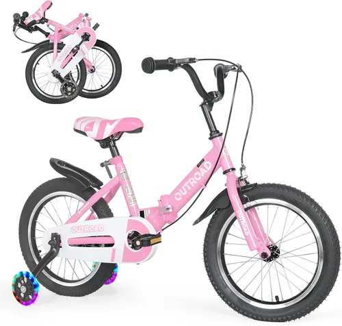 Vista 13 de Bicicleta plegable de 14/16/18 pulgadas con ruedas de entrenamiento, regalos para niñas y niños de 3 a 10 años, bicicleta para niños pequeños