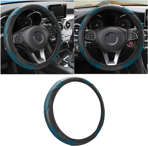 Vista 17 de Osilly Funda de volante de cuero PU de fibra de carbono de 15 pulgadas Negro