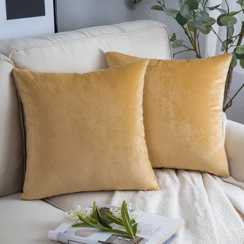Vista 53 de Phantoscope Paquete de 2 fundas de almohada decorativas de terciopelo suave y cuadrado para sofá, color beige, 18 x 18 pulgadas, 17.7 x 17.7 in