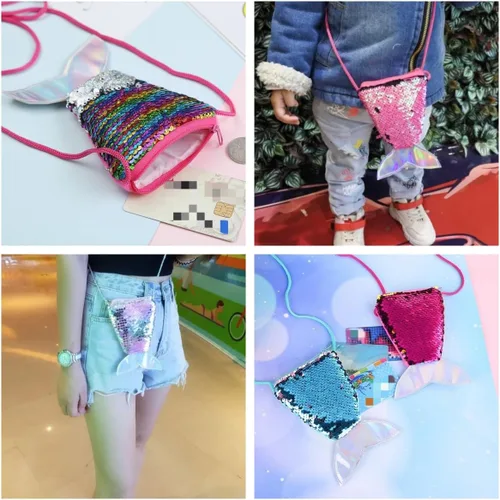 Vista 4 de ZBJBinCH Monedero con forma de cola de sirena, bolsa cruzada con lentejuelas con purpurina para mujeres y niñas, almacenamiento de monedas, Femenino