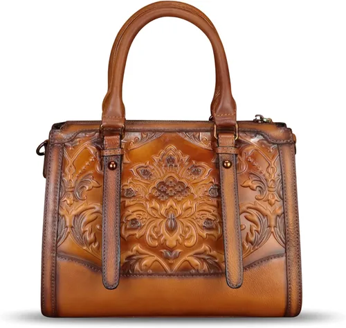Vista 4 de Bolso de cuero genuino para mujer, bolso de cuero en relieve, bolso con asa superior, bolso hecho a mano, bolso cruzado hobo