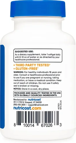 Vista 4 de Nutricost Biotina (10,000 mcg) 150 cápsulas blandas, sin gluten, sin OMG