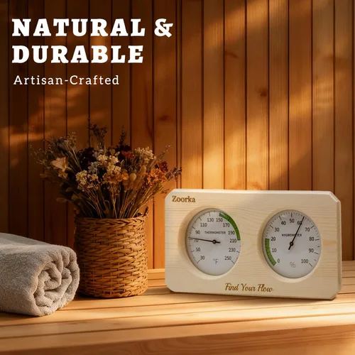 Vista 2 de Fahrenheit - Termómetro de sauna e higrómetro 2 en 1, termómetro de sauna con vidrio resistente al calor, accesorios de sauna de grado profesional