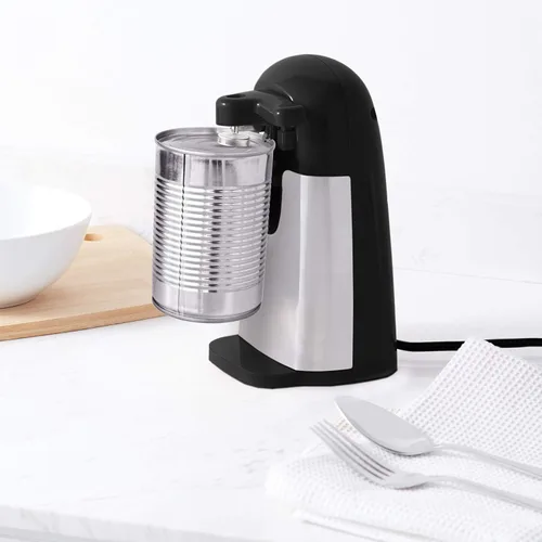 Vista 6 de Amazon Basics - Abrelatas eléctrico 3 en 1, abridor de botellas y afilador de cuchillos, con cuchilla de acero inoxidable, soporte magnético