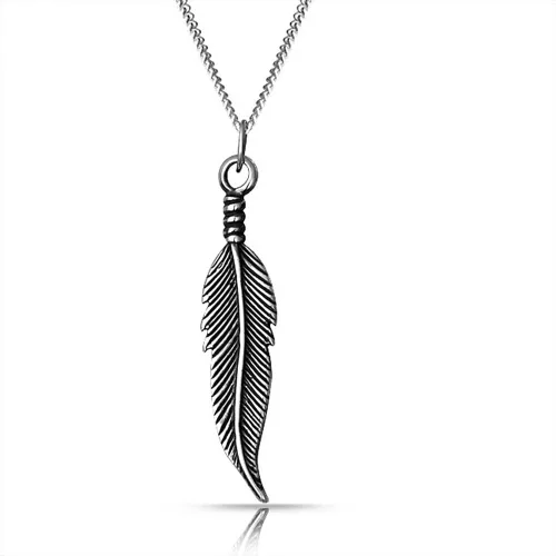 Vista 2 de Collar con colgante de hojas de plumas diagonales, estilo bohemio, bohemio, estilo nativo americano, joyería occidental para mujeres