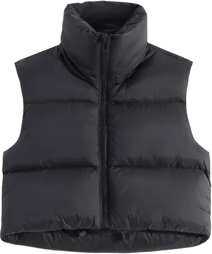Vista 2 de Cegerne Chaleco corto de invierno para mujer, ligero, sin mangas, cálido, con cuello alto, con cremallera, chaleco acolchado