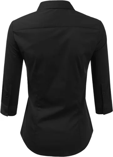 Vista 3 de Doublju - Camiseta básica de manga 34 con cuello de botón para mujer