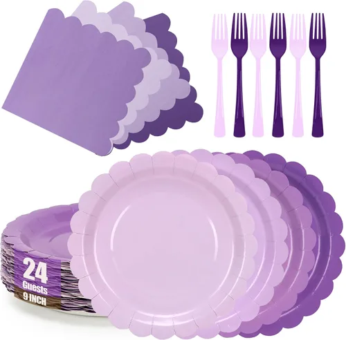Vista 12 de Platos y servilletas de papel azul, incluye 24 platos azules degradados de 9 pulgadas, servilletas, tenedores, suministros de fiesta