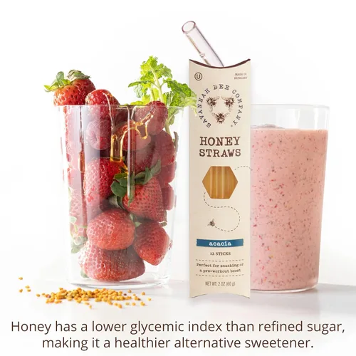 Vista 3 de Savannah Bee Company Honey Straws - Pajitas de Miel de Acacia Pura y Totalmente Natural Hechas en EE.UU. - Aperitivos Saludables para Niños