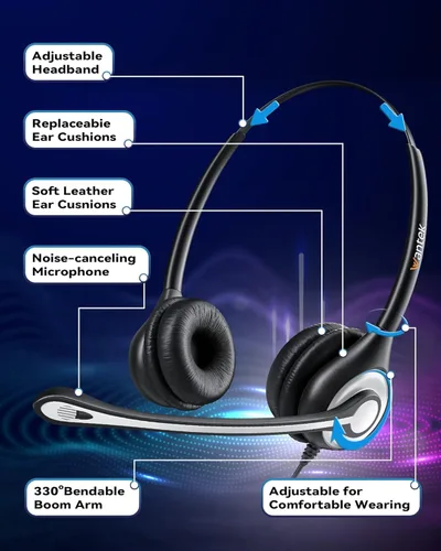 Vista 6 de Wantek Auriculares RJ9 con micrófono con cancelación de ruido, auriculares para teléfono de oficina compatibles con Plantronics S12 Polycom VVX310