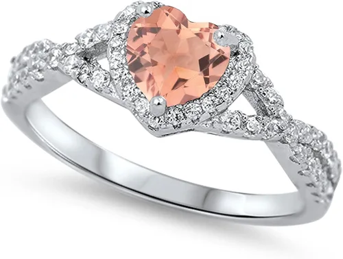 Vista 14 de Elige tu color. Anillo de compromiso de plata fina con diseño de corazón y halo Claro