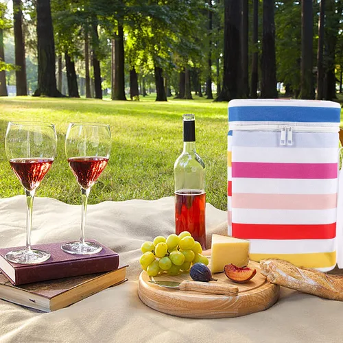 Vista 6 de Bolsa de vino para 4 botellas, aislada y a prueba de fugas, bolsa de vino para botella de vino, bolsa térmica aislada para viajes, picnic, playa