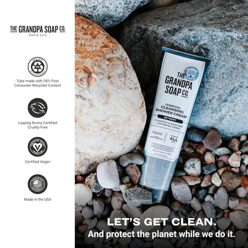 Vista 6 de The Grandpa Soap Company Crema de ducha limpiadora de carbón, aclara y restaura los poros congestionados, con carbón activado y aceite de semilla
