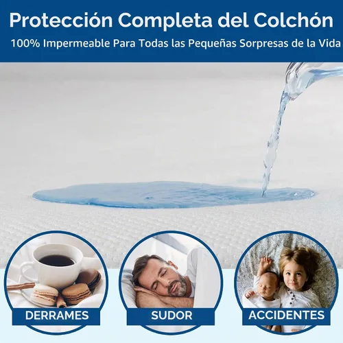 Vista 3 de Protector de colchón Tencel de lujo tamaño individual, 100% impermeable, ultra suave, naturalmente refrescante y transpirable, funda de bolsillo