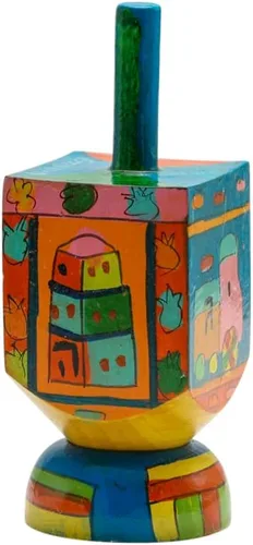 Vista 2 de Adorno Yair Emanuel Dreidel con soporte para Hanukkah Ilustraciones pintadas a mano DRS-8A