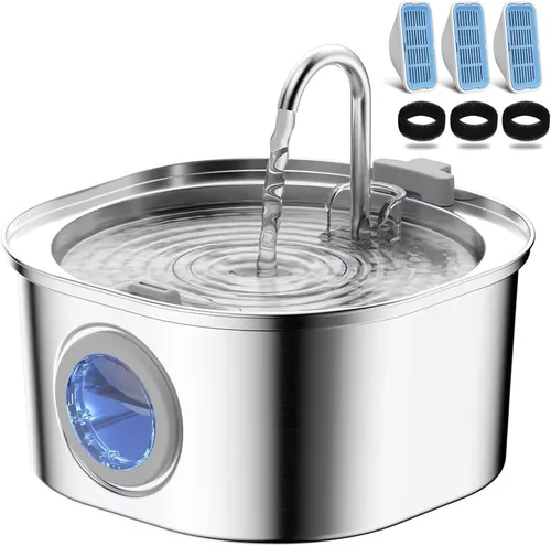 Vista 13 de PEKTACO Fuente de Agua para Gatos de Acero Inoxidable, Dispensador de Agua para Gatos de 3.2L/108oz con Bomba de Agua Ultra Silenciosa y Ventana