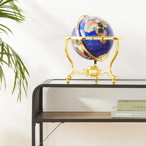 Vista 7 de Unique Art - Globo del mundo con piedras preciosas Bahama de 13 pulgadas de alto, con trípode dorado