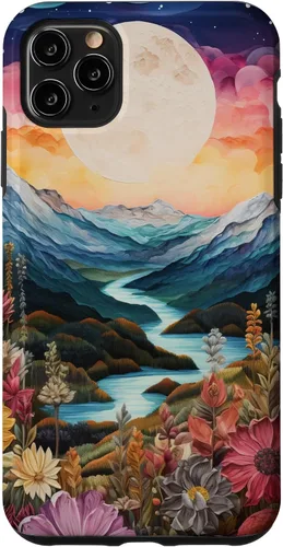 Vista 13 de Boho Chic Floral Moon Mountain Landscape Cute Pastel Design Case for iPhone 17