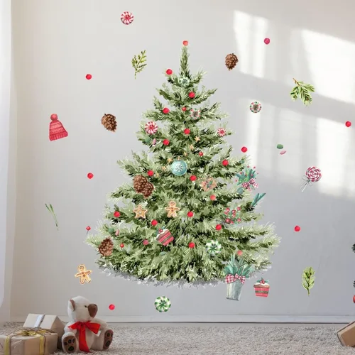 Vista 15 de 59x47 Pulgadas Adhesivos de Árbol de Navidad Azul Grande para Pared, Extraíbles DIY, Adhesivos de Árbol de Navidad Acuarela Gigantes para Baño