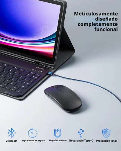 Vista 3 de TUNKARMOR Funda Teclado Para Samsung Galaxy Tab A8 10.5 Pulgadas 2022 2021 Negro