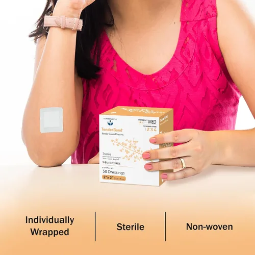Vista 3 de Aderezo isla de gasa bordeada TenderGentle 2x2-50 Vendajes de gasa para protección de heridas - Bueno para hospitales, instalaciones médicas, kits
