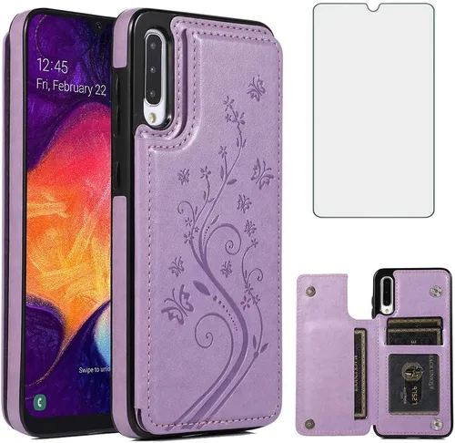 Vista 9 de Funda de teléfono para Samsung Galaxy A50 con protector de pantalla de vidrio templado y tarjetero con soporte para tarjetero, accesorios de cuero