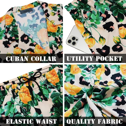 Vista 6 de LUCKYOUNG Conjunto de camisa hawaiana y pantalón corto para hombre, 2 piezas, camisa de manga corta con botones, trajes de vacaciones en la playa