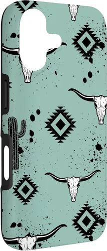 Vista 3 de Western Country Aztec Bull Skull Cactus Cacti Pattern Case for iPhone 17