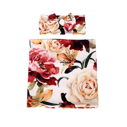 Vista 5 de Galabloomer - Conjunto de cobija con diadema, diseño de flores, para envolver bebé
